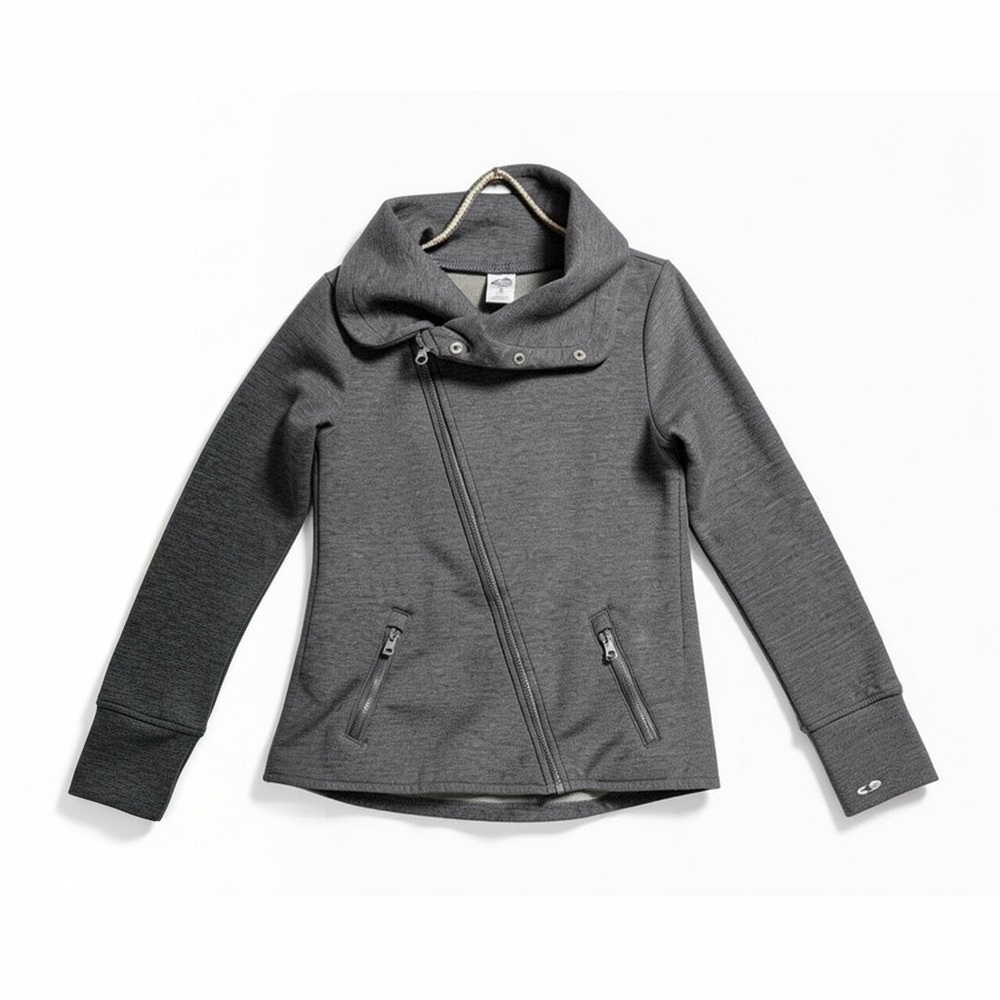 Champion Duo Dry Asymmetrical Zip Jacket Gray Heather XS Thumbholes Activewear